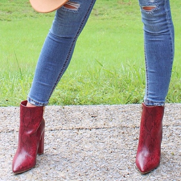 JustFab Red/Burgundy Snake Print Booties - Picture 4 of 4
